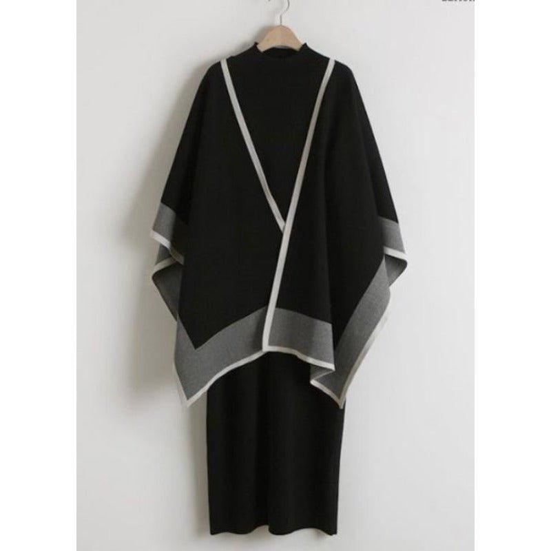 Elegant Knit Shawl & Half - Turtleneck Maxi Dress Set | Two - Piece Modest Outfit(MS117) - Mariam's Collection