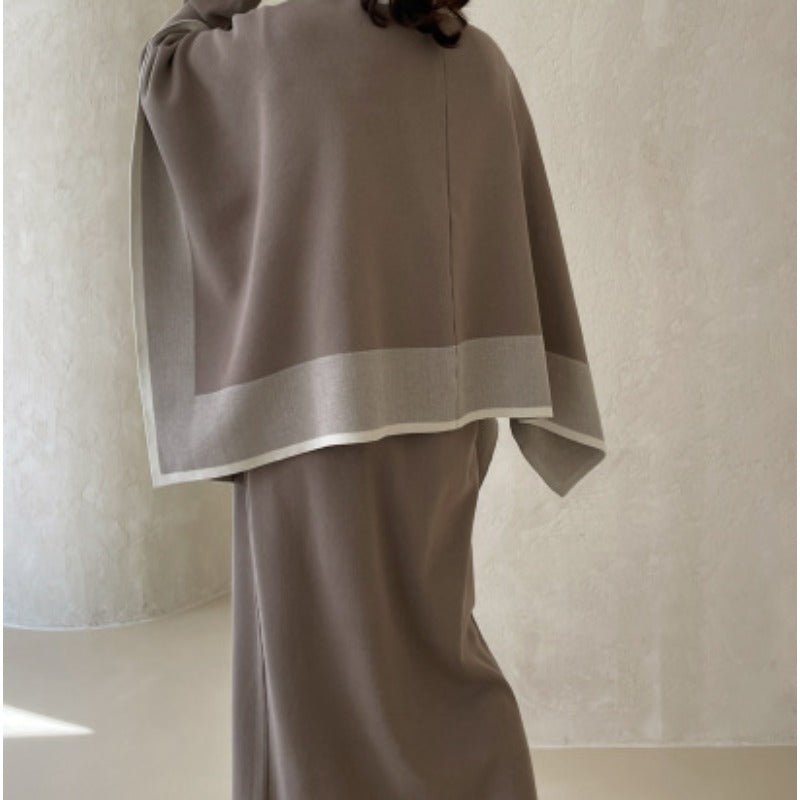 Elegant Knit Shawl & Half - Turtleneck Maxi Dress Set | Two - Piece Modest Outfit(MS117) - Mariam's Collection