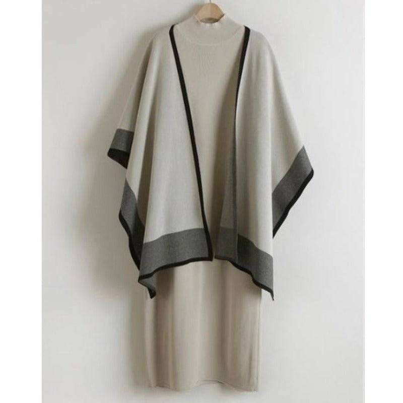 Elegant Knit Shawl & Half - Turtleneck Maxi Dress Set | Two - Piece Modest Outfit(MS117) - Mariam's Collection