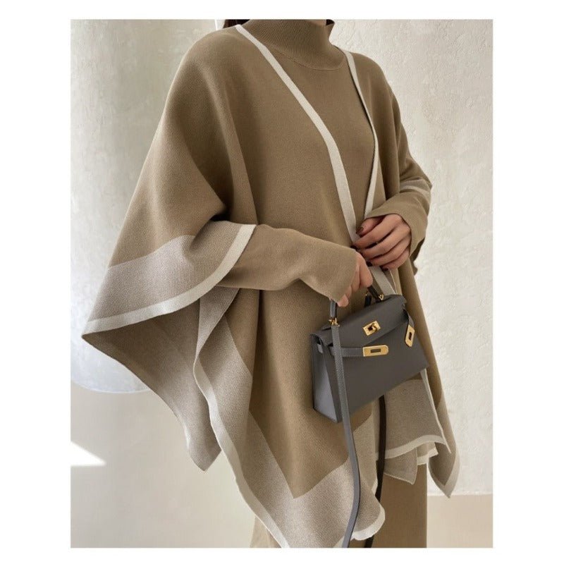 Elegant Knit Shawl & Half - Turtleneck Maxi Dress Set | Two - Piece Modest Outfit(MS117) - Mariam's Collection