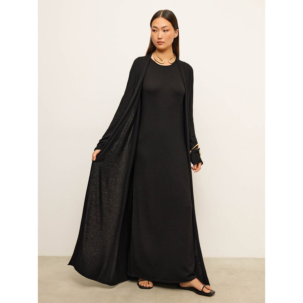 Elegant Knitted Two - Piece Set - Long Sleeve Cardigan & Suspenders Dress Women Outfit(MS108) - Mariam's Collection