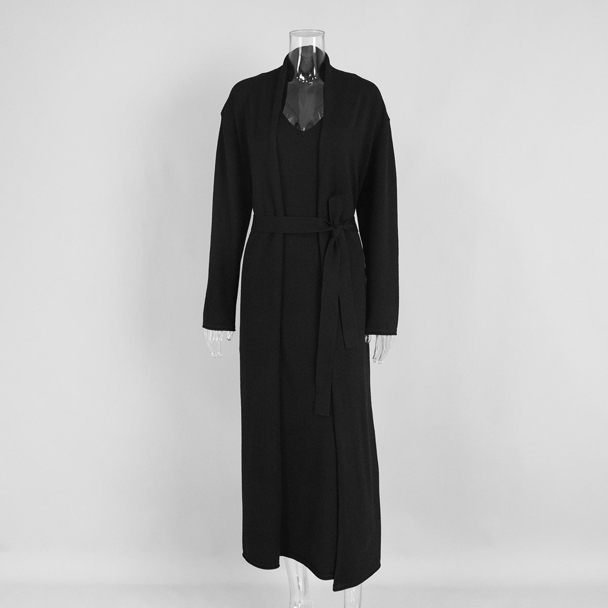 Elegant Knitted Two - Piece Set - Long Sleeve Cardigan & Suspenders Dress Women Outfit(MS108) - Mariam's Collection