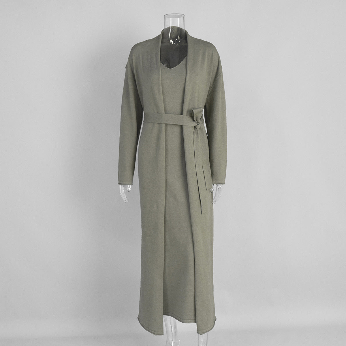 Elegant Knitted Two - Piece Set - Long Sleeve Cardigan & Suspenders Dress Women Outfit(MS108) - Mariam's Collection