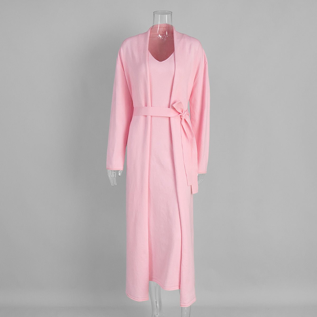 Elegant Knitted Two - Piece Set - Long Sleeve Cardigan & Suspenders Dress Women Outfit(MS108) - Mariam's Collection