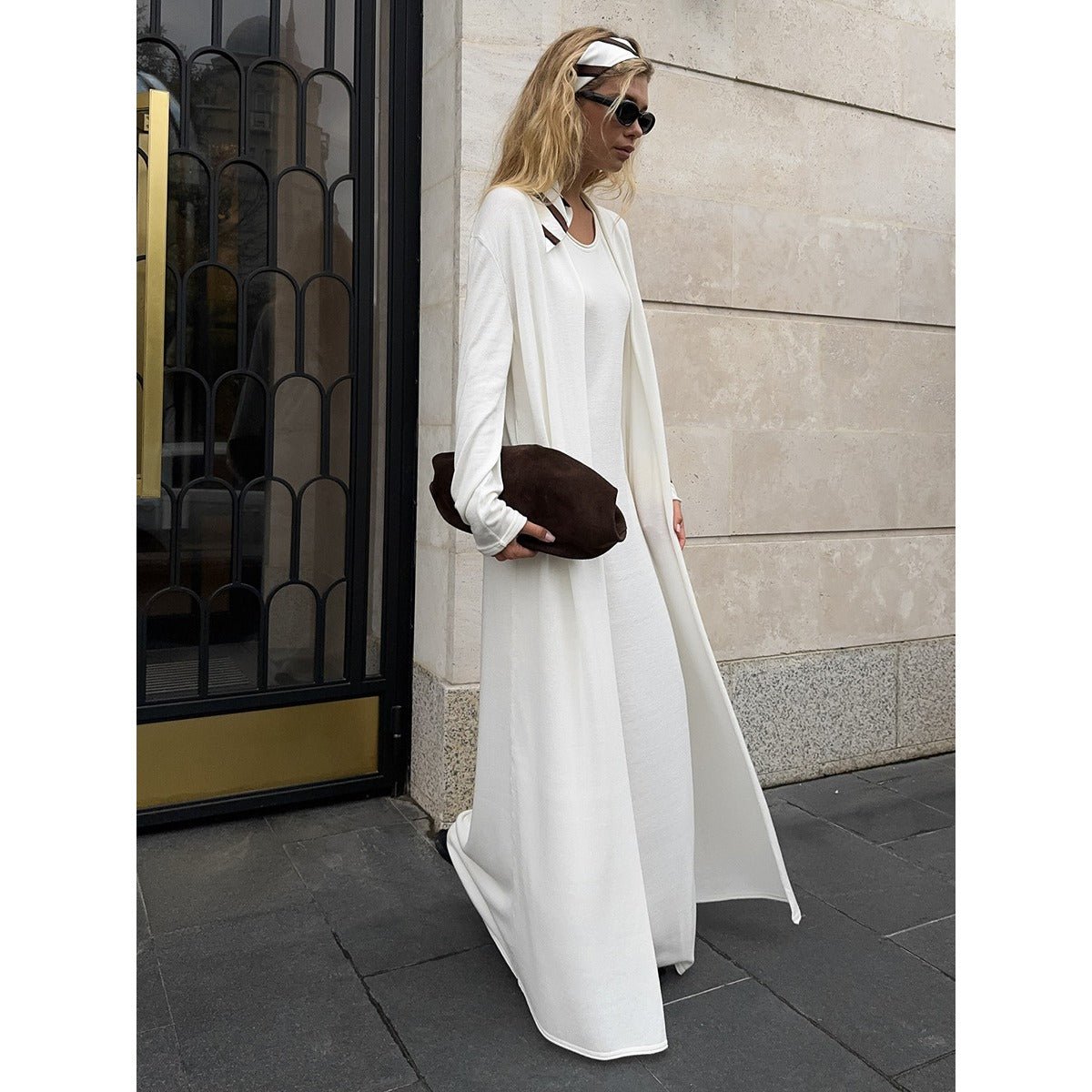 Elegant Knitted Two - Piece Set - Long Sleeve Cardigan & Suspenders Dress Women Outfit(MS108) - Mariam's Collection