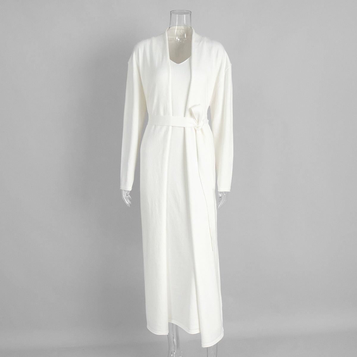 Elegant Knitted Two - Piece Set - Long Sleeve Cardigan & Suspenders Dress Women Outfit(MS108) - Mariam's Collection