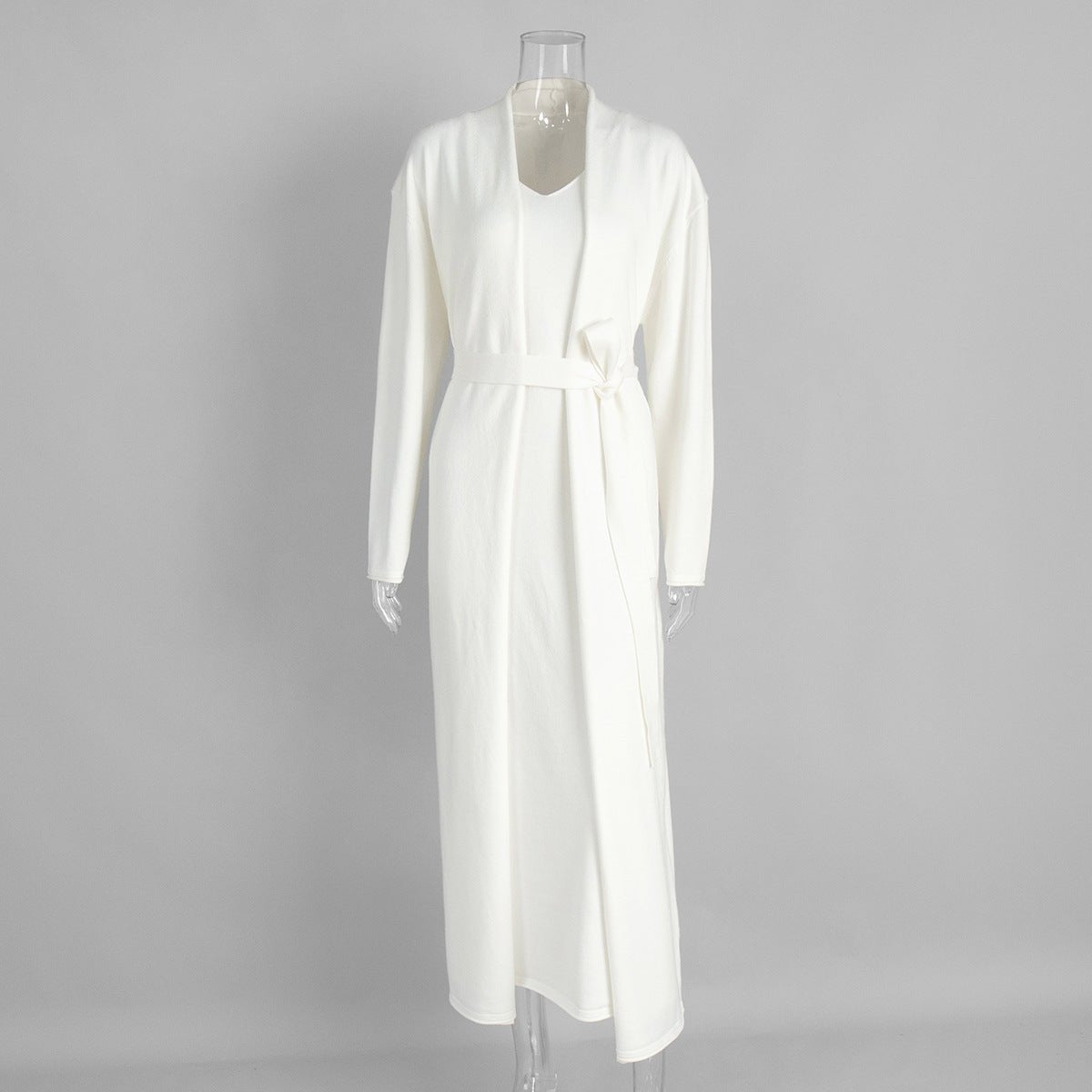 Elegant Knitted Two - Piece Set - Long Sleeve Cardigan & Suspenders Dress Women Outfit(MS108) - Mariam's Collection