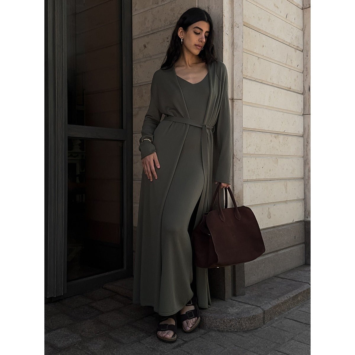 Elegant Knitted Two - Piece Set - Long Sleeve Cardigan & Suspenders Dress Women Outfit(MS108) - Mariam's Collection