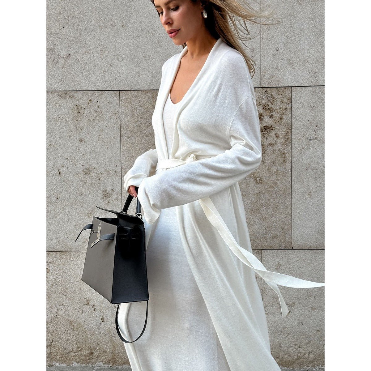 Elegant Knitted Two - Piece Set - Long Sleeve Cardigan & Suspenders Dress Women Outfit(MS108) - Mariam's Collection