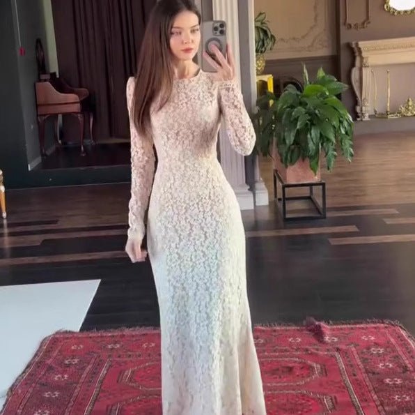 lace dresses maxi Dress V-Neck A-Line Black Polyester 65% Nylon self-portrait - Brown Floral Lace