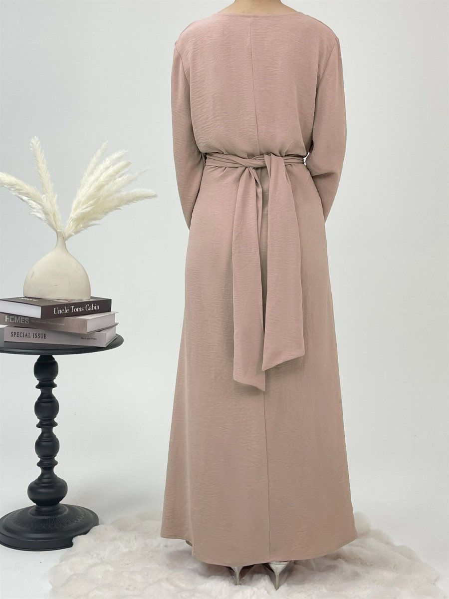 Elegant Lace - Up Ice Crape Abaya Evening Gown.(MA160) - Mariam's Collection