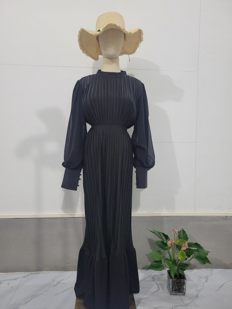 Elegant Lightweight Textured Long Skirt with Puff Sleeves Abaya Dress. (MA201) - Mariam's Collection