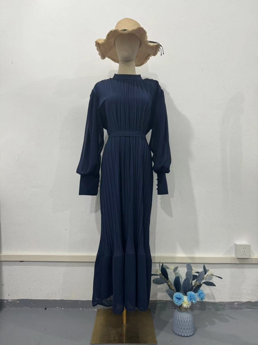 Elegant Lightweight Textured Long Skirt with Puff Sleeves Abaya Dress. (MA201) - Mariam's Collection