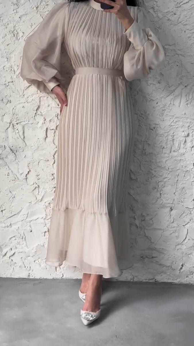 Elegant Lightweight Textured Long Skirt with Puff Sleeves Abaya Dress. (MA201) - Mariam's Collection