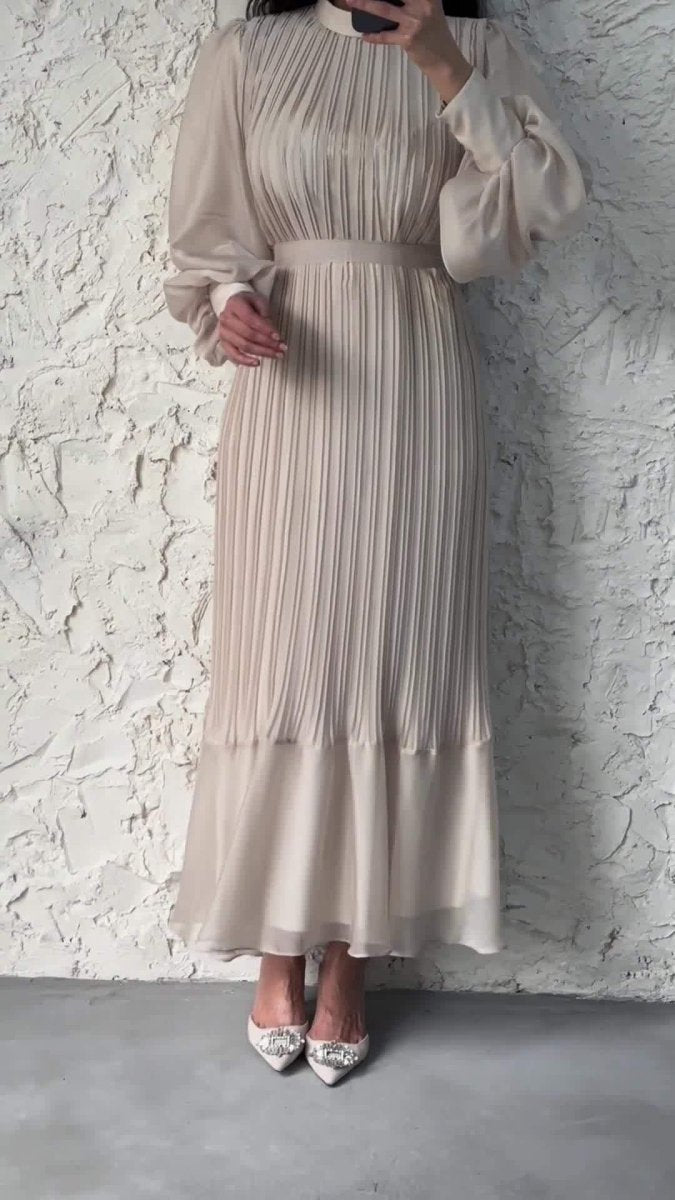 Elegant Lightweight Textured Long Skirt with Puff Sleeves Abaya Dress. (MA201) - Mariam's Collection