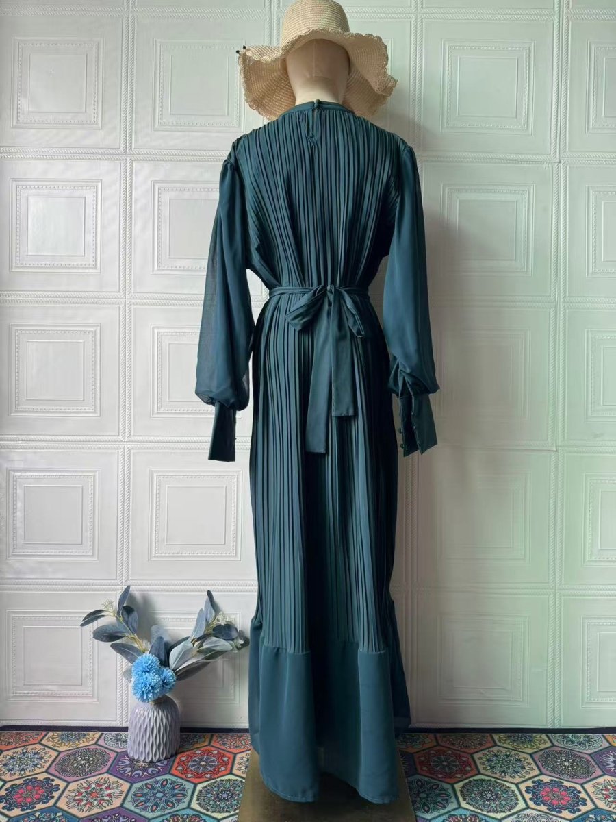 Elegant Lightweight Textured Long Skirt with Puff Sleeves Abaya Dress. (MA201) - Mariam's Collection