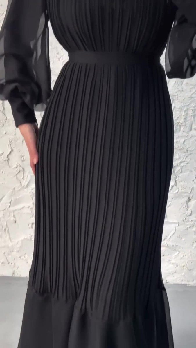 Elegant Lightweight Textured Long Skirt with Puff Sleeves Abaya Dress. (MA201) - Mariam's Collection