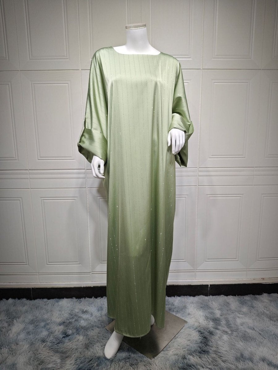 Elegant Long - Sleeved Diamond Craft Sparkling Abaya Dress - Modest Long Pullover Dress with Vertical Stripes(MA292) - Mariam's Collection