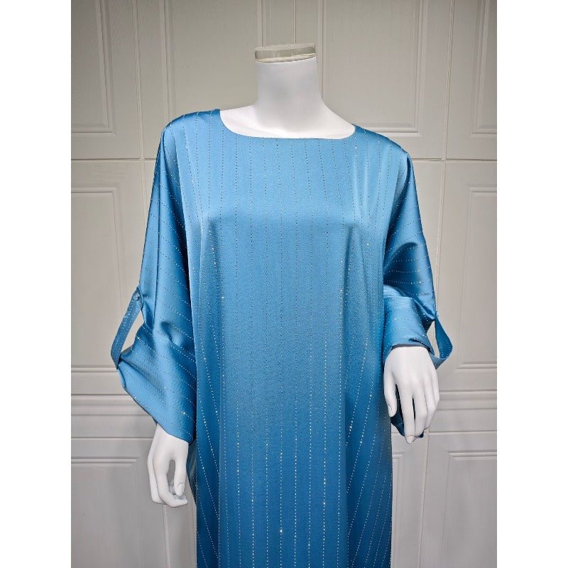 Elegant Long - Sleeved Diamond Craft Sparkling Abaya Dress - Modest Long Pullover Dress with Vertical Stripes(MA292) - Mariam's Collection