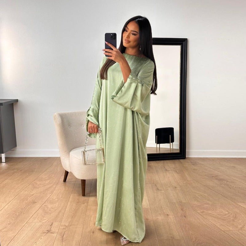 Elegant Long - Sleeved Diamond Craft Sparkling Abaya Dress - Modest Long Pullover Dress with Vertical Stripes(MA292) - Mariam's Collection