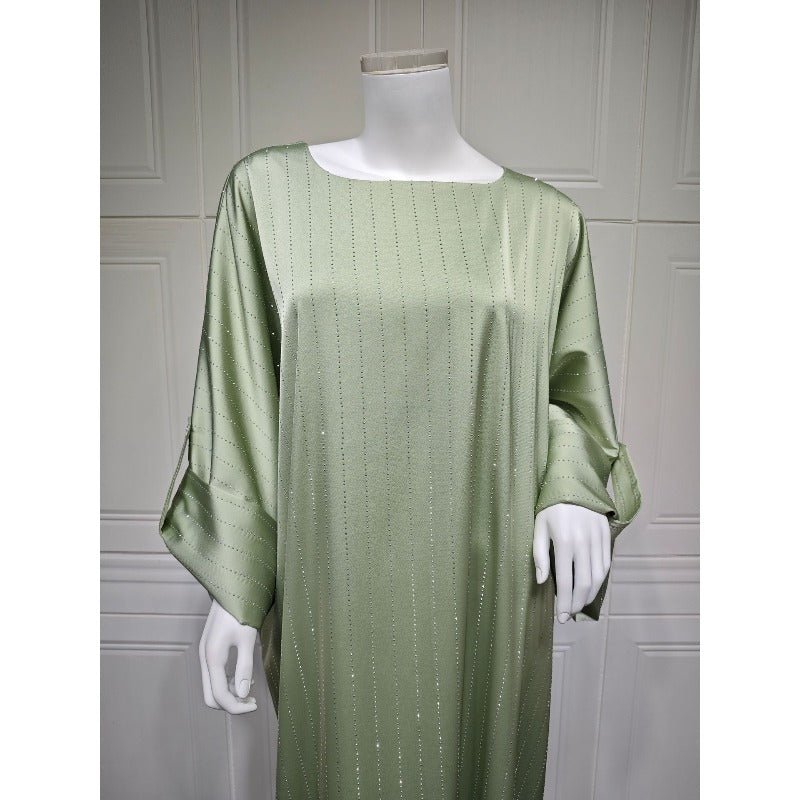 Elegant Long - Sleeved Diamond Craft Sparkling Abaya Dress - Modest Long Pullover Dress with Vertical Stripes(MA292) - Mariam's Collection