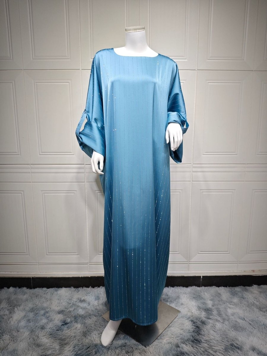Elegant Long - Sleeved Diamond Craft Sparkling Abaya Dress - Modest Long Pullover Dress with Vertical Stripes(MA292) - Mariam's Collection