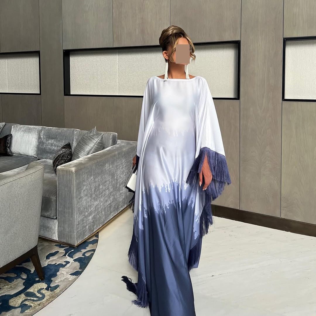 Elegant Ombre Gradient Print Fringed Robe Dress Abaya. (MA179) - Mariam's Collection