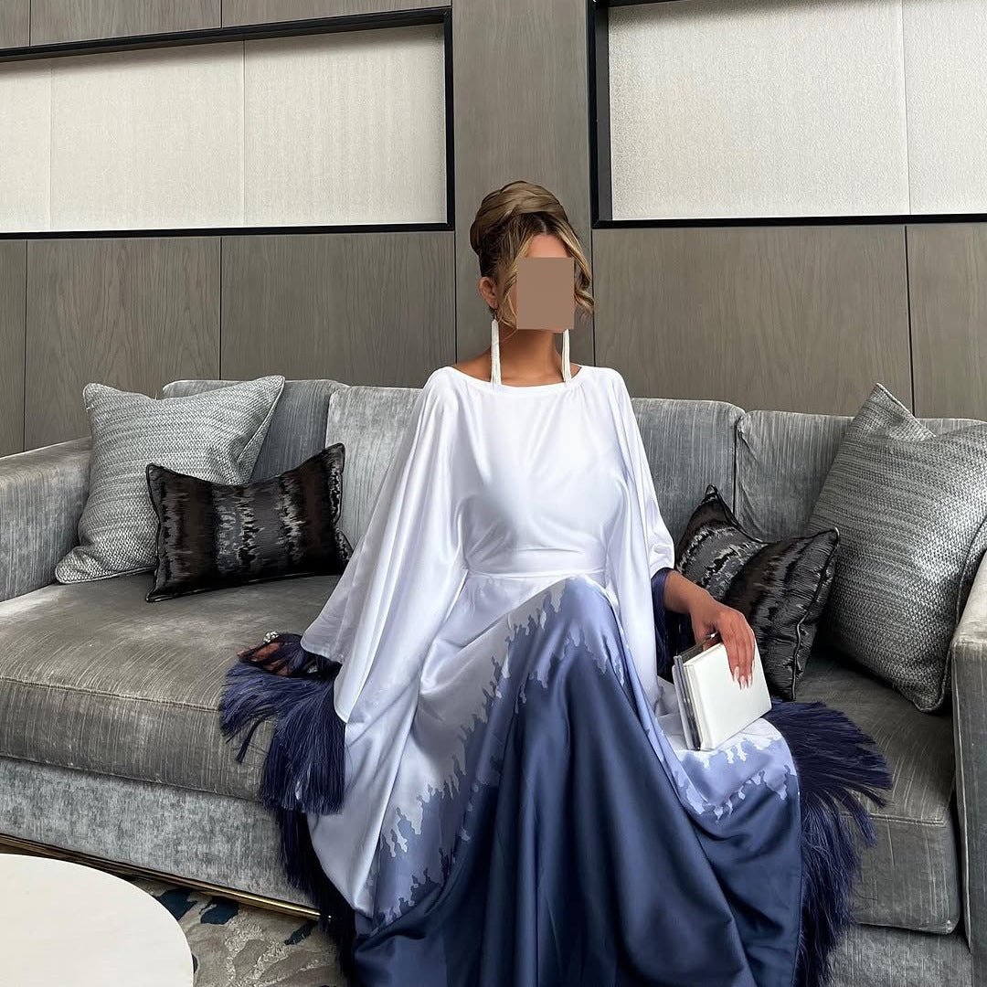 Elegant Ombre Gradient Print Fringed Robe Dress Abaya. (MA179) - Mariam's Collection