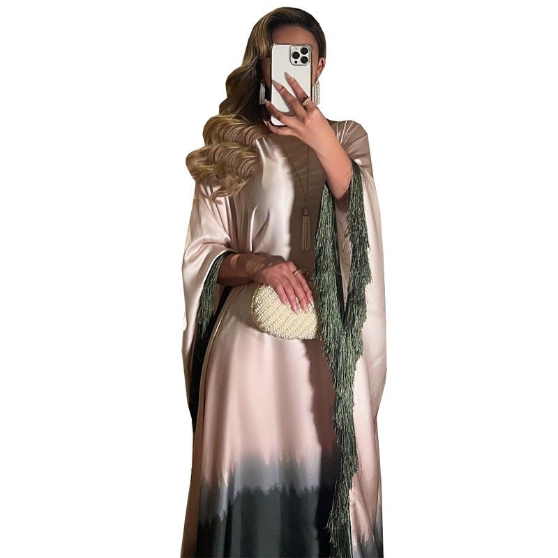Elegant Ombre Gradient Print Fringed Robe Dress Abaya. (MA179) - Mariam's Collection