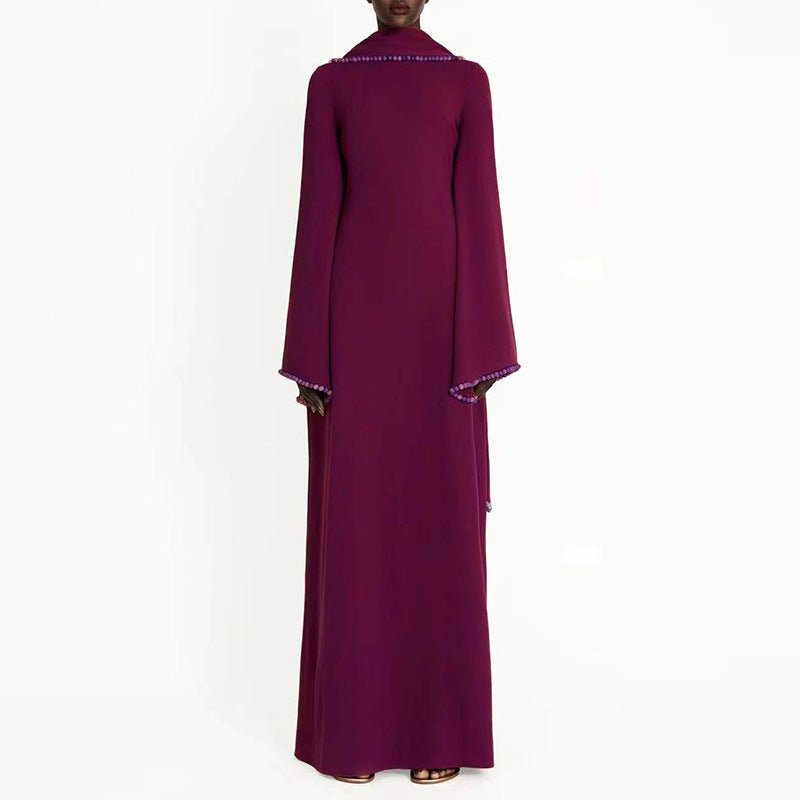 Elegant Pearl Embellished Cape Sleeve Evening Dress(MA337) - Mariam's Collection