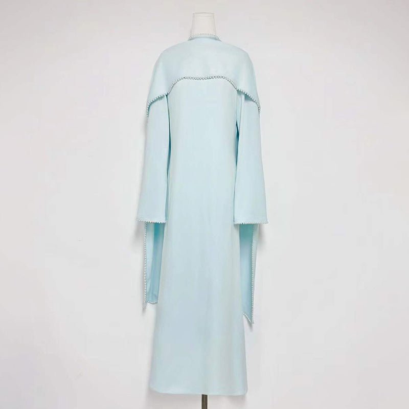 Elegant Pearl Embellished Cape Sleeve Evening Dress(MA337) - Mariam's Collection