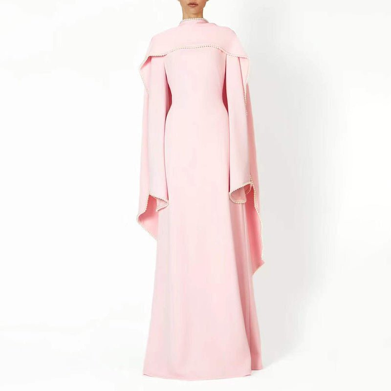 Elegant Pearl Embellished Cape Sleeve Evening Dress(MA400) - Mariam's Collection