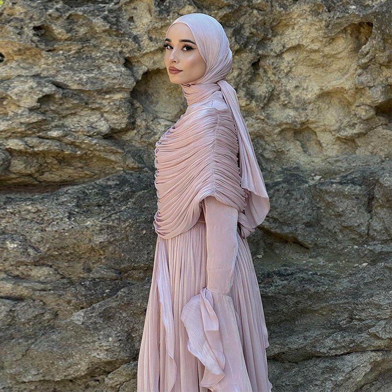 Elegant Pleated Maxi Dress with Slit(MS263) - Mariam's Collection