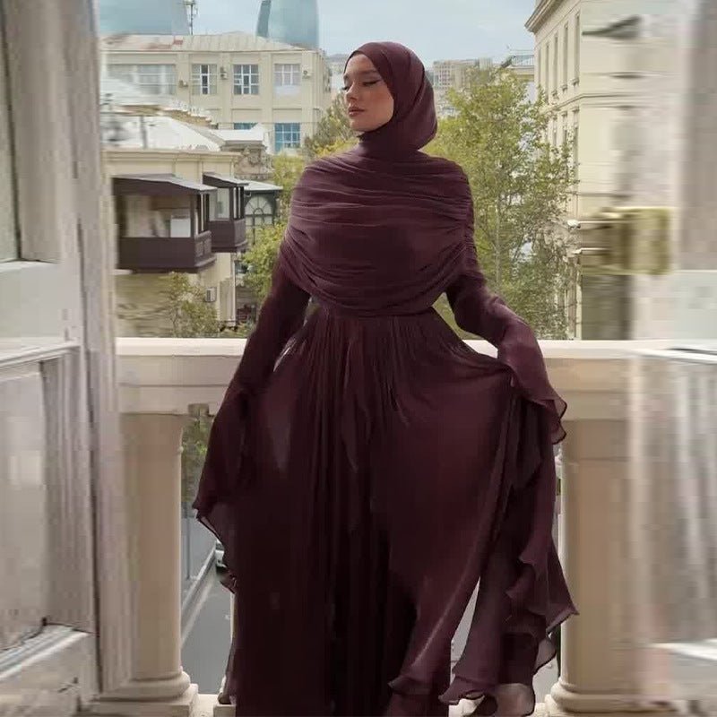 Elegant Pleated Maxi Dress with Slit(MS263) - Mariam's Collection