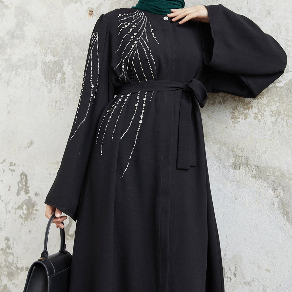 Elegant Rhinestones Open Abaya (MOA077) - Mariam's Collection