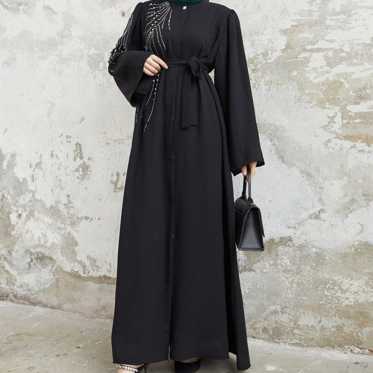 Elegant Rhinestones Open Abaya (MOA077) - Mariam's Collection