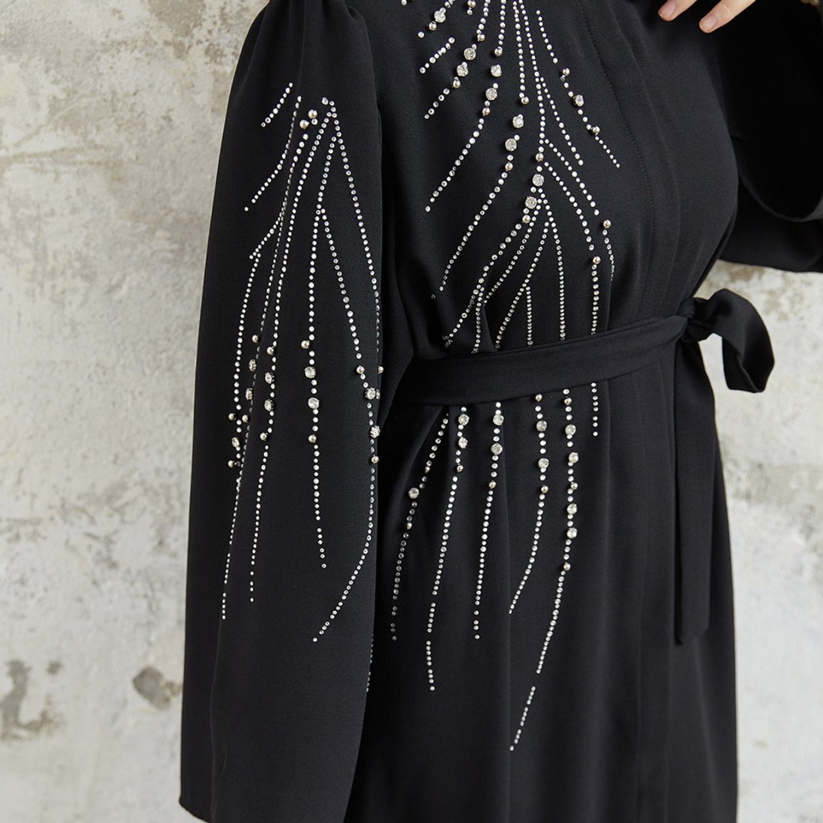 Elegant Rhinestones Open Abaya (MOA077) - Mariam's Collection