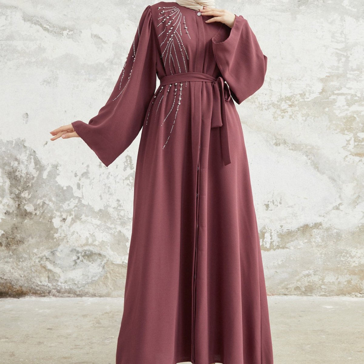 Elegant Rhinestones Open Abaya (MOA077) - Mariam's Collection