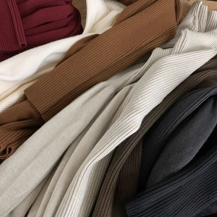 Elegant Ribbed Knit Maxi Dress | Mock Neck A - Line Sweater Dress (MS173) - Mariam's Collection