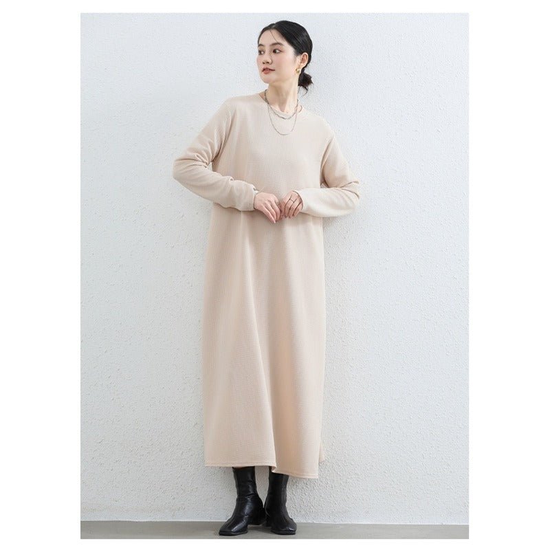 Elegant Round Neck A - Line Maxi Dress - Solid Color Modest Abaya with Pockets(MA310) - Mariam's Collection