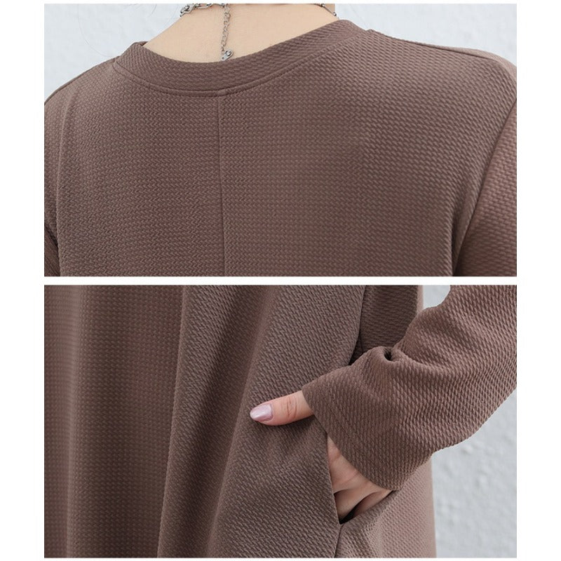 Elegant Round Neck A - Line Maxi Dress - Solid Color Modest Abaya with Pockets(MA310) - Mariam's Collection