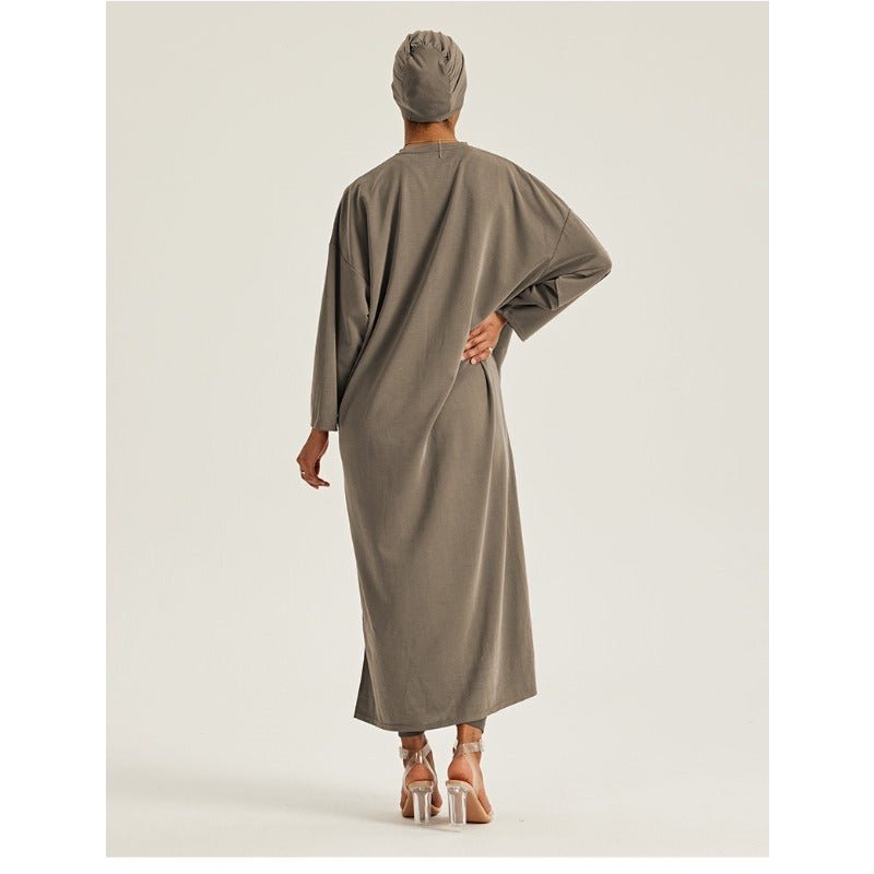 Elegant Round Neck Drop Shoulder Maxi Dress - Solid Color Modest Abaya with Side Slits(MA309) - Mariam's Collection