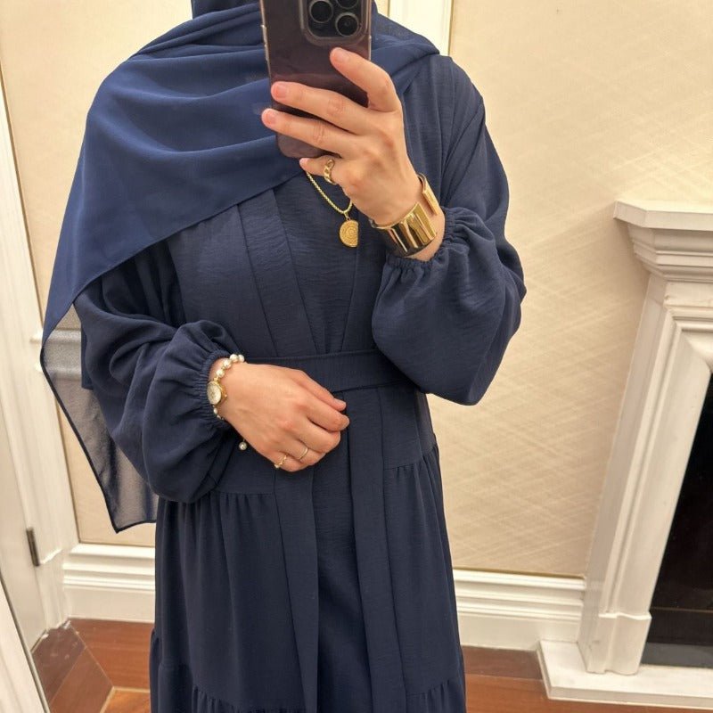 Elegant Ruffle Trim Three - Piece Set | Sleeveless Inner Top Cardigan & Belt(MOA241) - Mariam's Collection