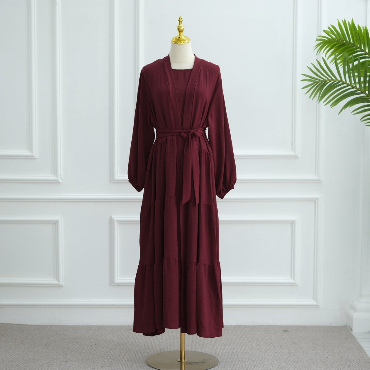 Elegant Ruffle Trim Three - Piece Set | Sleeveless Inner Top Cardigan & Belt(MOA241) - Mariam's Collection