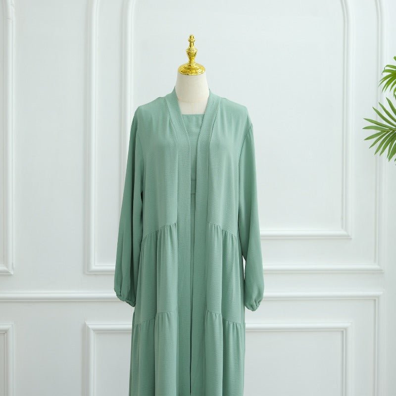 Elegant Ruffle Trim Three - Piece Set | Sleeveless Inner Top Cardigan & Belt(MOA241) - Mariam's Collection