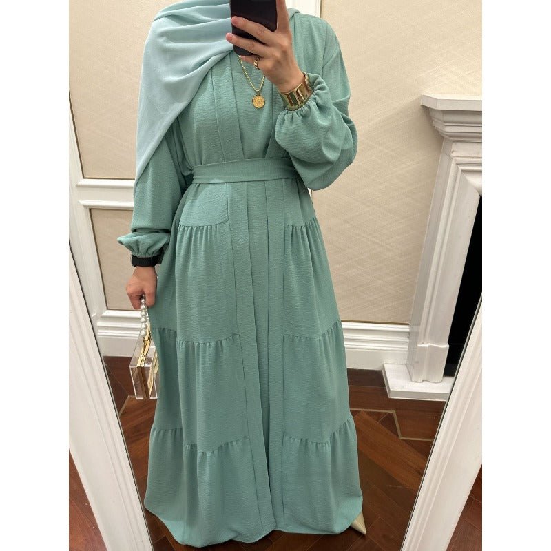 Elegant Ruffle Trim Three - Piece Set | Sleeveless Inner Top Cardigan & Belt(MOA241) - Mariam's Collection