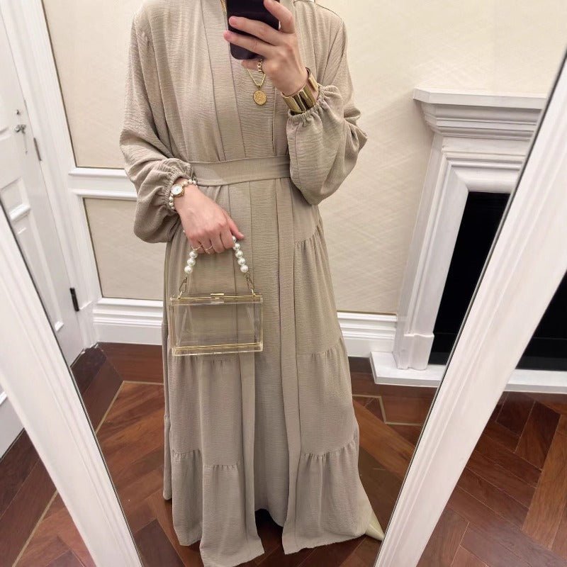 Elegant Ruffle Trim Three - Piece Set | Sleeveless Inner Top Cardigan & Belt(MOA241) - Mariam's Collection