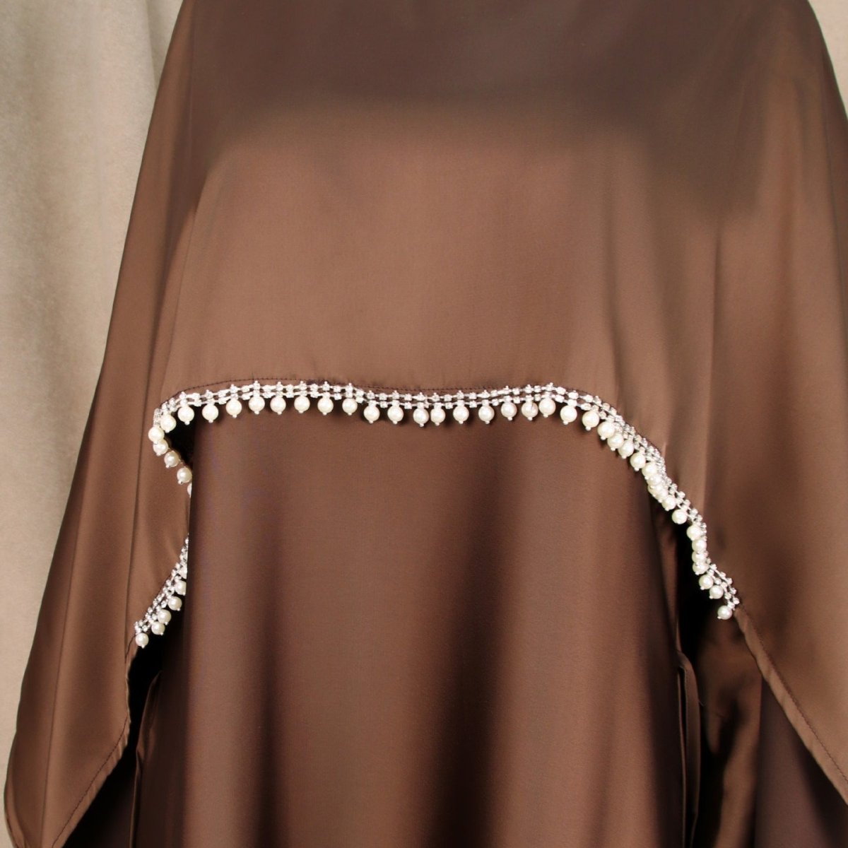 Elegant Satin Abaya with Rhinestone Cape | Luxurious Modest Evening Dress (MA327) - Mariam's Collection
