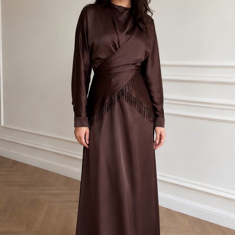 Elegant Satin Wrap Top & Maxi Skirt Set(MS542) - Mariam's Collection