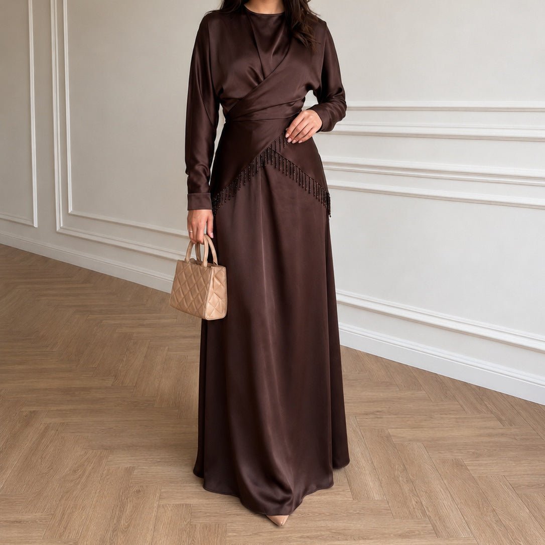 Elegant Satin Wrap Top & Maxi Skirt Set(MS542) - Mariam's Collection